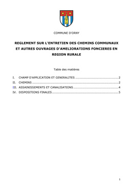 REGLEMENT SUR L'ENTRETIEN DES CHEMINS COMMUNAUX ET AUTRES OUVRAGES D'AMELIORATIONS FONCIERES EN REGION RURALE