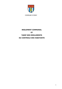 RÈGLEMENT COMMUNAL ET TARIF DES ÉMOLUMENTS DU CONTRÔLE DES HABITANTS