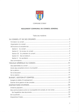 RÈGLEMENT COMMUNAL DU CONSEIL GÉNÉRAL